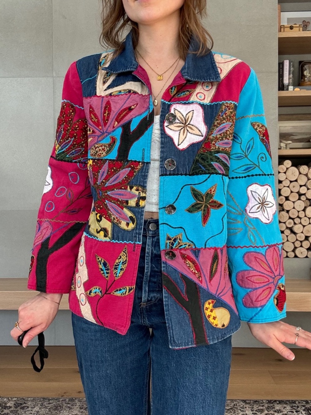 Vintage patchwork embroidered mixed media Jacket small - Picture 3 of 17
